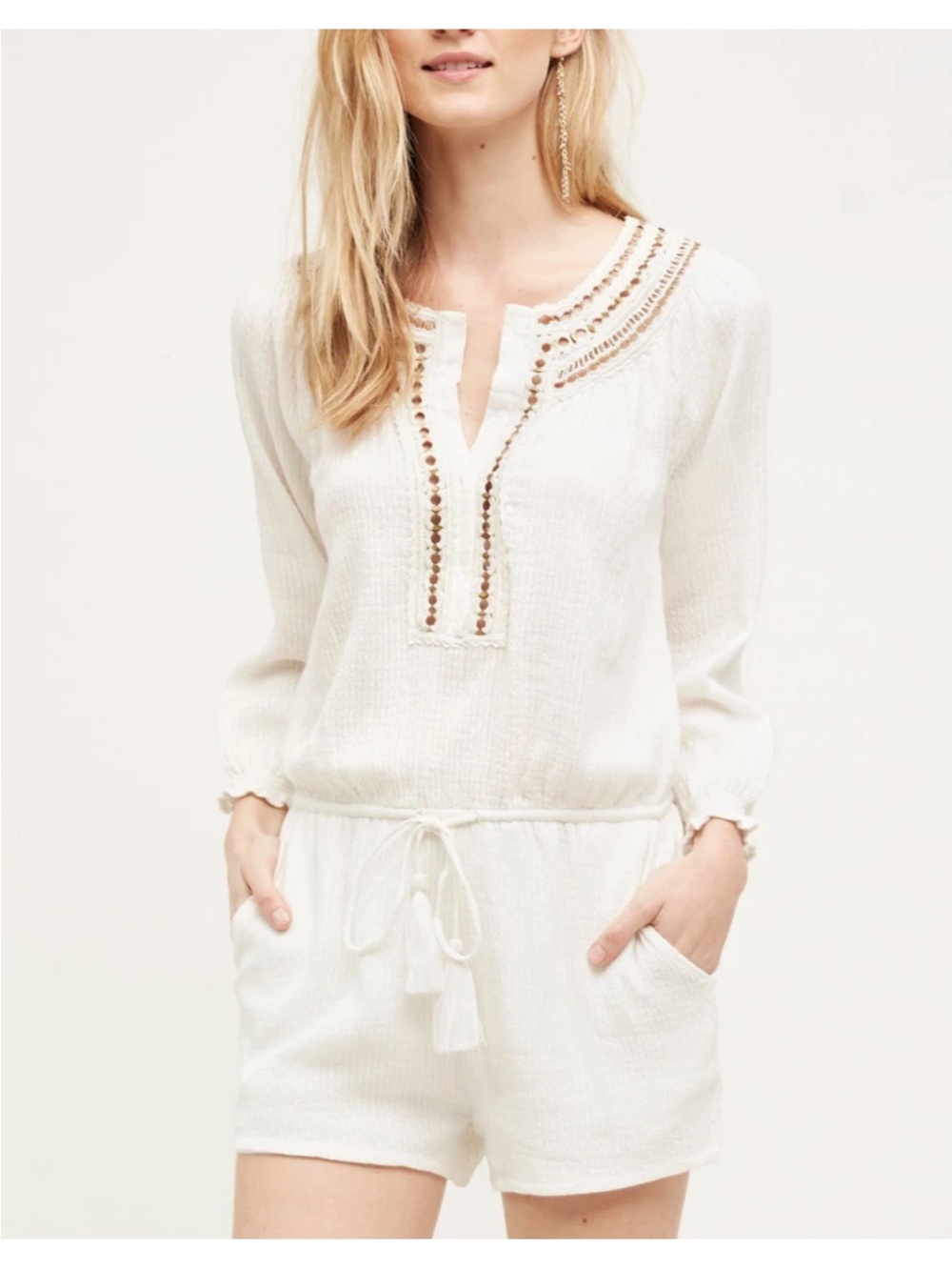 Anthropologie Cynthia Vincent Embellished Long Sleeve Tolli Romper